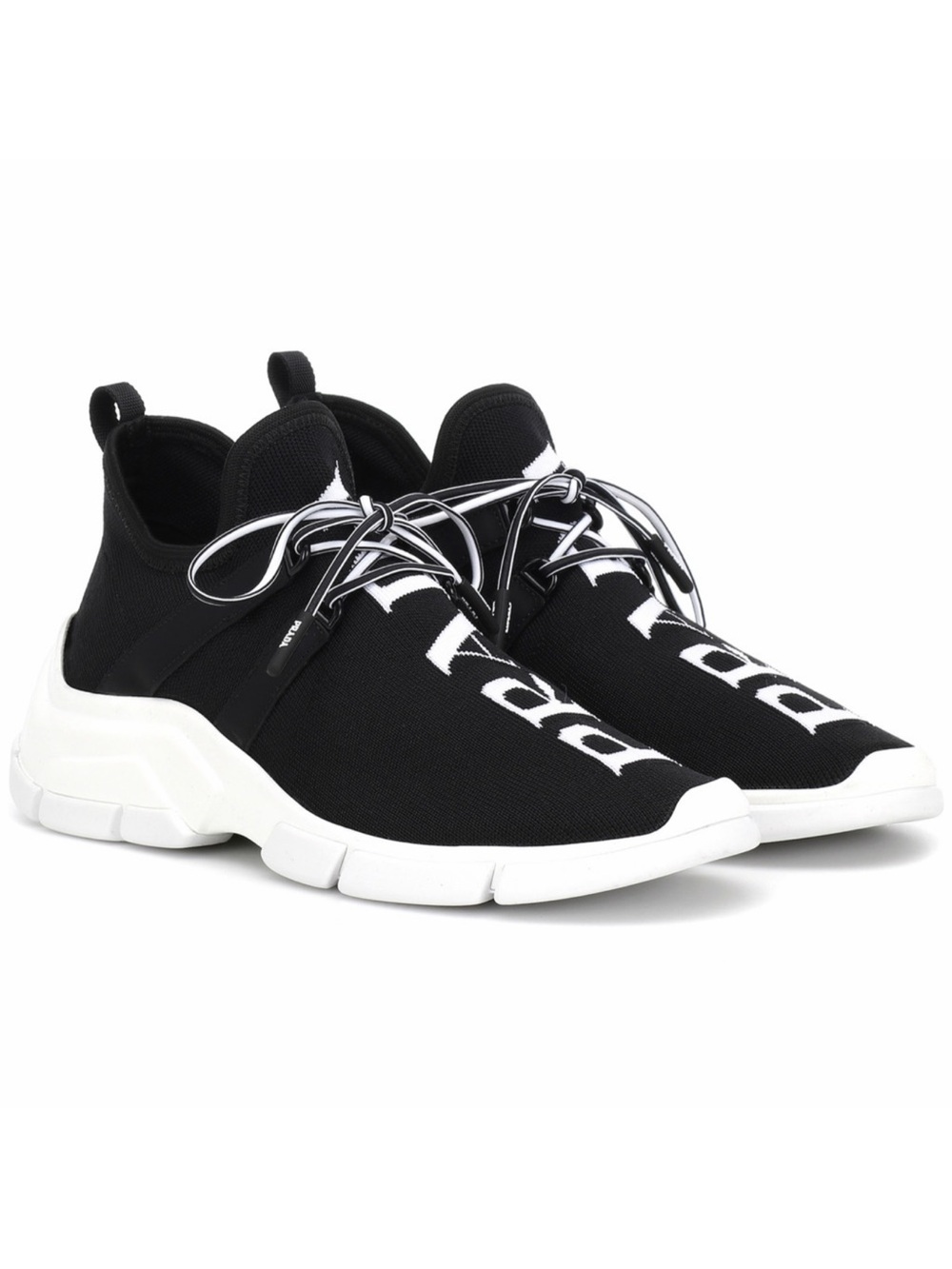 Prada Black Knit Logo Sock Sneakers with White Sole